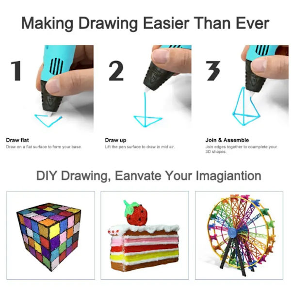 3D-utskriftpenn Hobbyer Utdanningsmessig Digitalt display Intelligent produksjon Doodle Kunst og håndverk USB-kabel