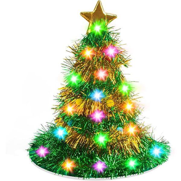 Julgranhatt - Julhatt, Julgranhatt med Ljus, Julhatt, 30 LED-lampor, Färgglada Ljus, Juldräkt