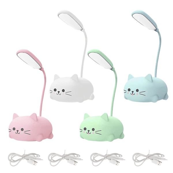 4st sovsal Söt Led Hembordslampa Tecknad Katt Nattlampa USB Uppladdningsbar