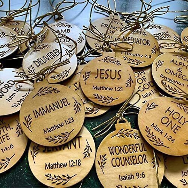 25 st Names Of Jesus Ornaments Trä Julgran Hängande Dekoration Hänge För Kyrkan Hem (25PCS, D)