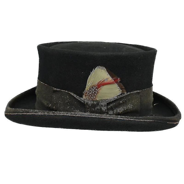 Mid Crown Red Top Hat Unisex Hat Steam Punk Hat Sylinder Ull Filt Topp（SORT）