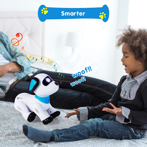 Fjernstyrt robot-hundeleke, programmerbar interaktiv og smart dansende roboter for barn 5 år og oppover, RC stuntleketøy hund med lyd LED-øyne