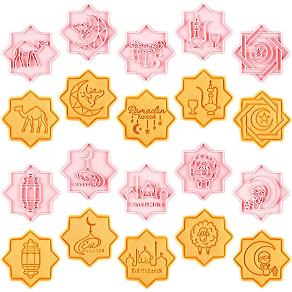 10-delt Eid Mubarak kakeformsett, 3D islamsk Ramadan kakeform kakeformer bakeform