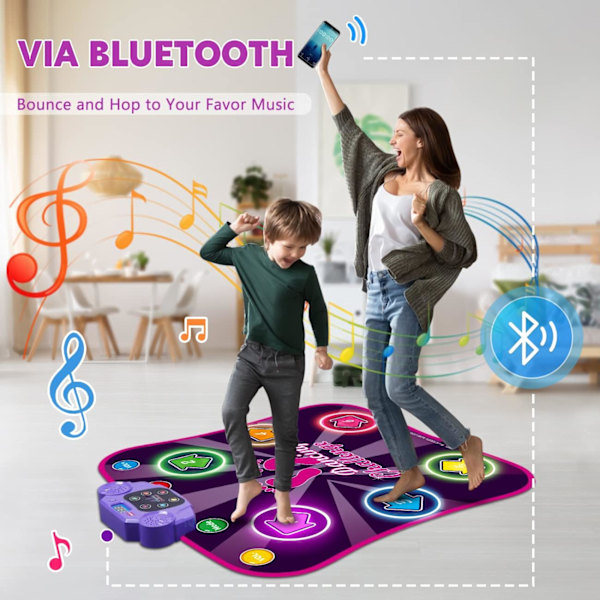 Lysende Dansematte for Barn, Danseleker Gaver, Småbarns Dansematte med 5 Spillmoduser | Trådløs Bluetooth | Innebygd Musikk