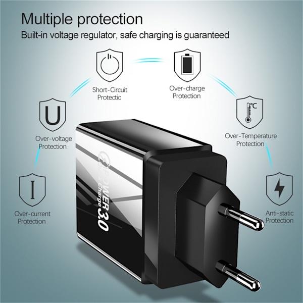 QC3.0 hurtiglading 4USB multi-port reiselader Ultra-hurtig lading, fungerer for alle smarttelefoner