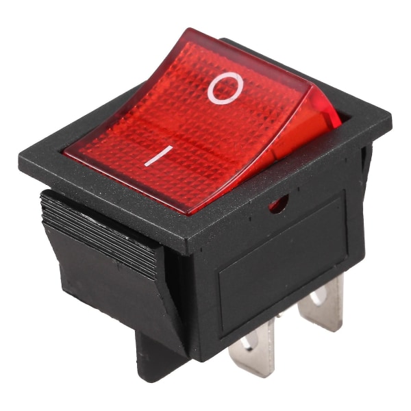 Rødt lys oplyst 4-benet DPST ON/OFF Snap-in-vippekontakt 16A 20A 250V AC（rød sort）