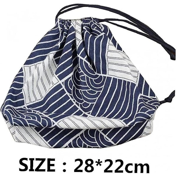 Lunch Bento Box Bag Dragsko i tyg Lunch Cooler Box Isolerad Cool Tote Bag (Mörkblå 1st)