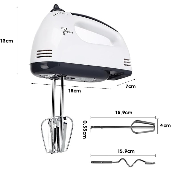 Käsimixeri, käsimixeri 7 nopeustasolla, mikseri käsimixeri Sisältää 2 vispilää, 2 taikinakoukkua, 1 erottimen, vispilän kananmunanvalkuaisille