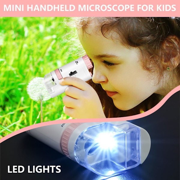 Lommemikroskop for barn, 80x-200x bærbart mikroskop med 12 lysbilder, mini håndholdt mikroskop med LED-lys, asfærisk linsesystem