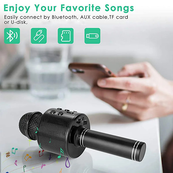 Trådlös Bluetooth Karaoke Mikrofon, 5 i 1 Trådlös Mikrofon för Barn, Mikrofon med Högtalare | Remix, Mic KTV Mikrofon