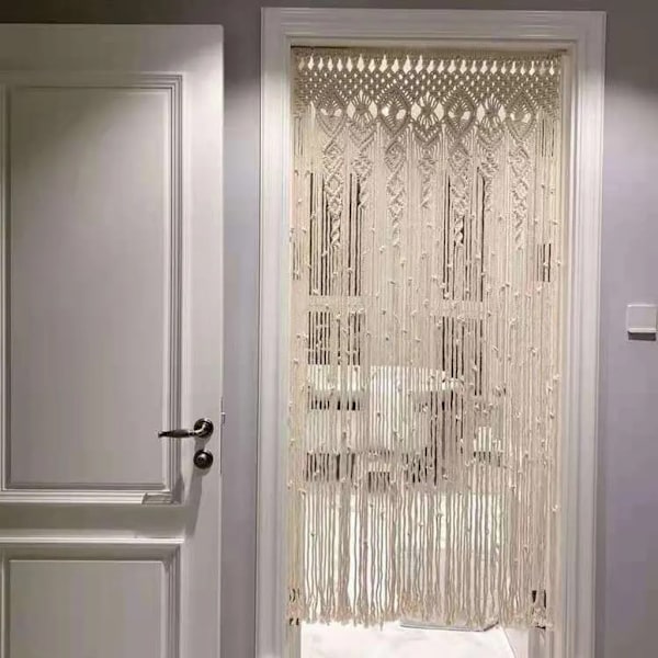 Macrame Väggbonad Dörrgardin Dörrfönstergardin Bröllopsbakgrund Gobeläng Väggmatta, 85*200cm (Utan stång)