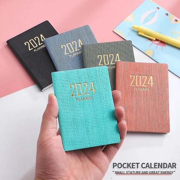 2024 2024 A7 Mini Pocket Notebook 365 Days Notepad Dagbok Notatbok Dag Uke Måned Planlegger Kontor Skole Skrivesaker[HSfF]（A7，Sort）