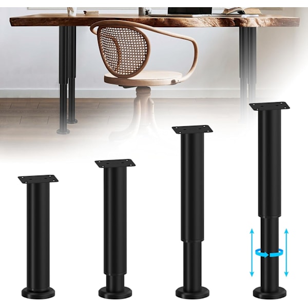 Møbelføtter, sett med 4, justerbare møbelføtter, 18-30 cm, kaldvalsede stålmøbelføtter, høydejusterbare for møbler, sofa, seng, skap