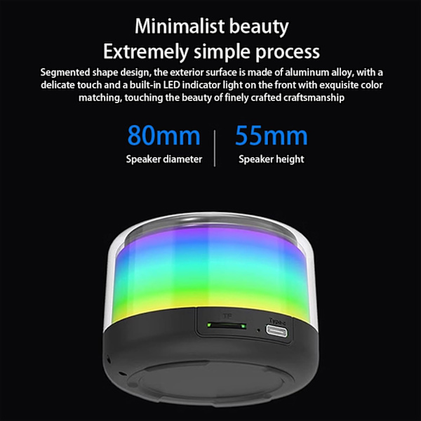 Kannettava RGB-lamppu Langaton Bluetooth 5.0 Minikaiutin, Tunnelmavalo Subwoofer Ulkoilmajuhliin Leirintään