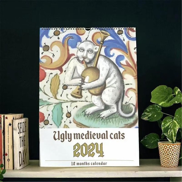 Weird Medieval Cats Calendar, Funny Weird Medieval Calendar 2024, Walk Weird Medieval Calendar（Som vist）