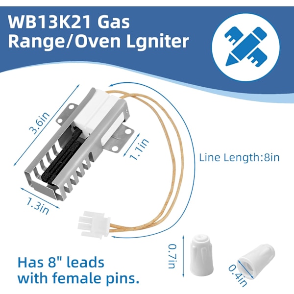 WB13K21 Gas Komfur Ovn Tænder Udskiftning til GE Kenmore Hotpoint WB13K12 WB13K13 WB13K14, erstatter 5303935066 WB2X9998 AP2020569 PS231280 EAP231280