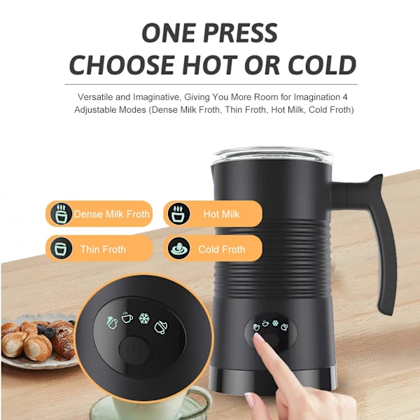 Melkeskummer, 4 i 1 varm/kald skummemaskin, avtakbart non-stick interiør, 11,84oz/350ml, elektrisk automatisk melkeskummer og damper for kaffe