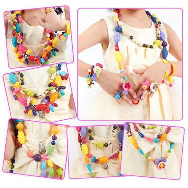 Barnens DIY Pärlsträngning Pedagogisk Leksak, Pop Pärlhalsband Armband utan Rep, Flickväv Pärlor Material Kit