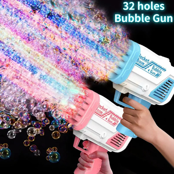 Elektrisk bubbelpistol, 32-håls bubbelmaskin, barnkalaspresenter, utomhusleksaker!
