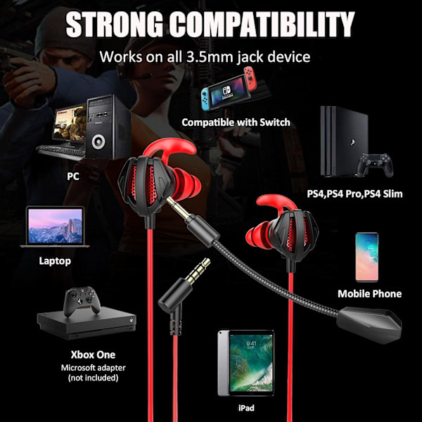 Peliheadset Mikrofonilla Langallinen Peli Earbuds PC PS4 PS5 Xbox One Playstation 5 Peleihin Matkapuhelin, Irrotettava Stereo Bass Kuulokkeet
