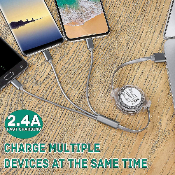 3 i 1 multi USB-opladerkabel, til alle mobiltelefoner og tablets 4ft (stil 4)