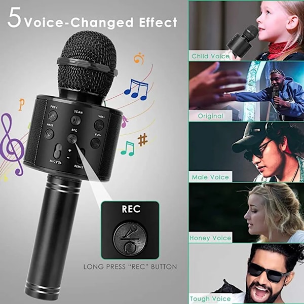 Trådlös Bluetooth Karaoke Mikrofon, 5 i 1 Trådlös Mikrofon för Barn, Mikrofon med Högtalare | Remix, Mic KTV Mikrofon