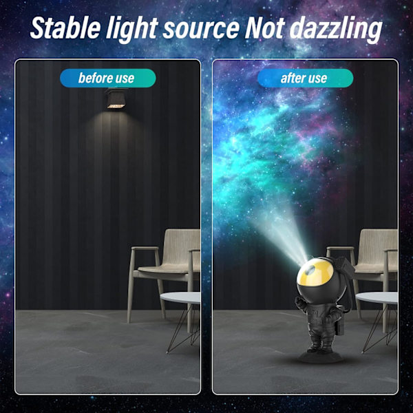 Astronaut Projektor med Fjernbetjening LED Natlys, Sort Guld Knight Sky 360°, 8 Lystilstande Roterbar til Værelsesdekoration