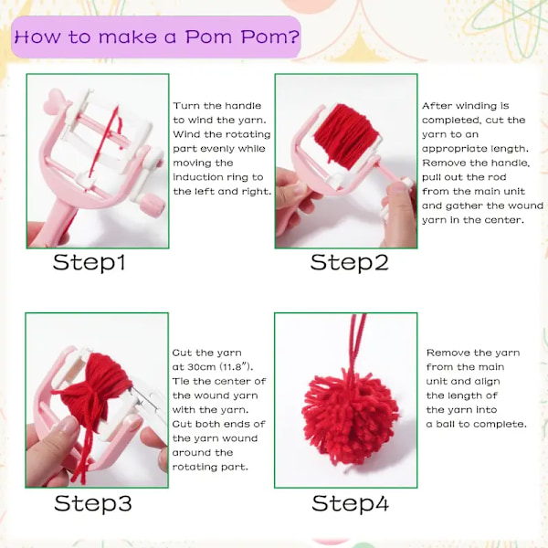 Pompom-maskine, kvastmaskine, kvastindpakningsværktøj, indsamling af pompom-kugler vævet DIY uldgarn vævning håndværksprojekt til voksne DIY-værktøjer