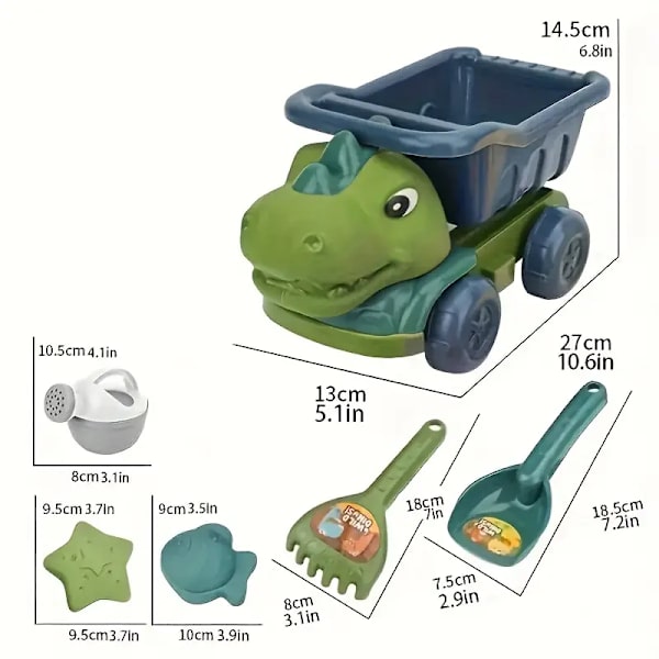 Dinosaur Engineering Vehicle Toy Set, Strandleker for Gutter og Jenter, Morsomt Lekebil