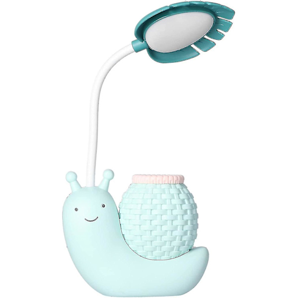 Led Skrivebordslampe Med Penholder Tegneserie Dyresnegl Multifunktion Bordlampe Usb Opladning Sød svanehals Skrivebordslampe Til Studerende Børn Lys (blå)