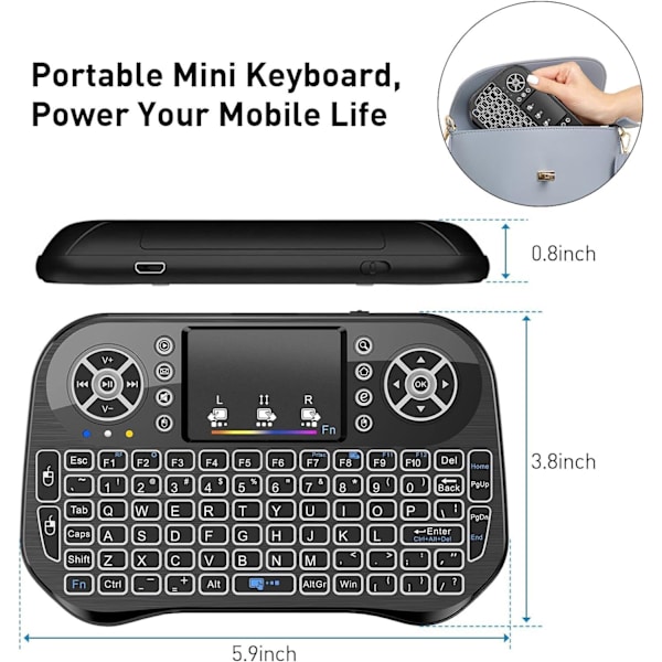 Mini trådlöst tangentbord med pekplatta muskombination, 7 färger RGB-bakgrundsbelysning, för Android TV Box, Smart TV, Pad, PC, HTPC, surfplatta och Windows OS