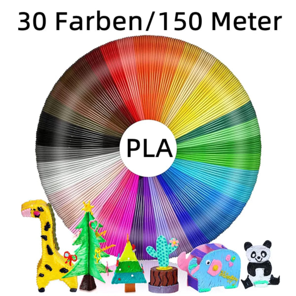 3D-skrivare PLA penna filament 30 färger totalt 150 meter, 1,75 mm, 30 slumpmässiga färger, 3D penna PLA filament