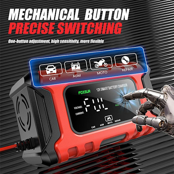 Bilbatterilader 12V, 6 Amp Automatisk Smartlader, Vedligeholdelseslader og -opretholder, Bilbatteri Reparation og Desulfator