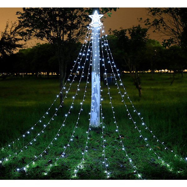 Julepynt Utendørs Stjernelysrekke, 16,4 fot Juletre Topplys 320 LED 8 Minnemoduser med 14\" Lyste Stjerne