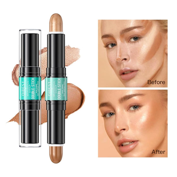 Concealer, dobbeltsidig konturstift, tredimensjonal ansiktslysende highlighter-stift, perleaktig naturlig skyggestift