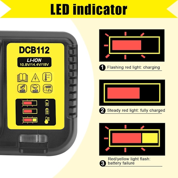 DCB112 til Dewalt Batterilader Udskiftning til Dewalt 12V 20V og 60V Max Lithium-Ion Batteri DCB205 DCB112 DCB201 DCB200 DCB612