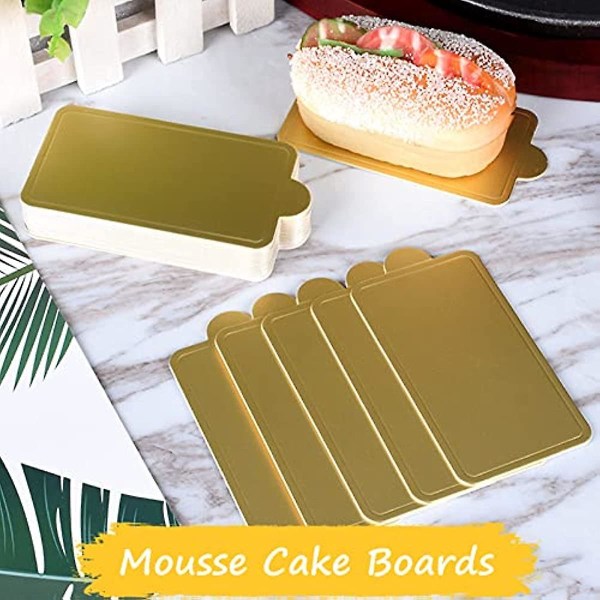 100 stk rektangulære mousse kakebrett, kvart ark kakebrett Fettfast gullpapir Cupcake Dessert Viser brett for bryllupsbursdagskake（S）