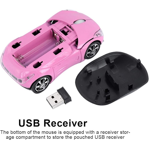 2.4G trådløs bilmus med USB-mottaker 1600DPI optisk mus for PC-datamaskin bærbar PC-nettbrett, høy søt mus for Win XP//Win7/ME/2000/for Mac OS