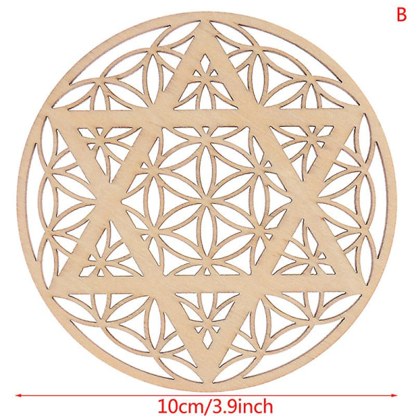 1 st Creative Chakra Pattern Coaster Wood Flower Of Life Naturlig Symbol Rund（B）