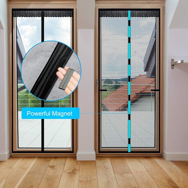 Magnetisk flugskärmdörr, gardin insektsskydd balkongdörr, reptålig, starkare fluggardin för balkongdörr (90 x 210 cm)