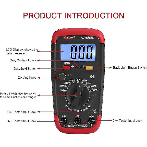 Digital Capacitance Meter, Capacitor Pro Tester 0.1pf - 20000uf Med LCD-baggrundsbelysning Max 1999 Display