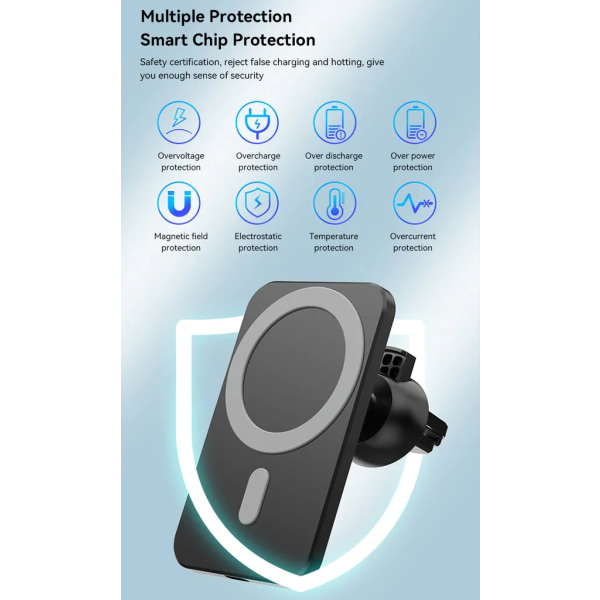 Bil MagSafe Trådlös Laddare iPhone 13 12 Pro Max Mini Mobiltelefon Hållare Laddare Svart
