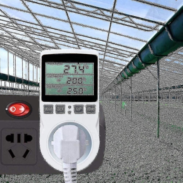 Digital / Varme Kjøle Termostatuttak LCD-temperaturkontroller, 230v for drivhusgårdstemperaturkontroller/terrariumtermostat(kontakt)