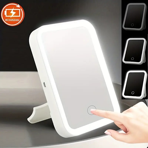 LED-sminkningsspegel, 3 färglägen, touchskärm, justerbar USB-laddningsbar kosmetisk spegel med ljus
