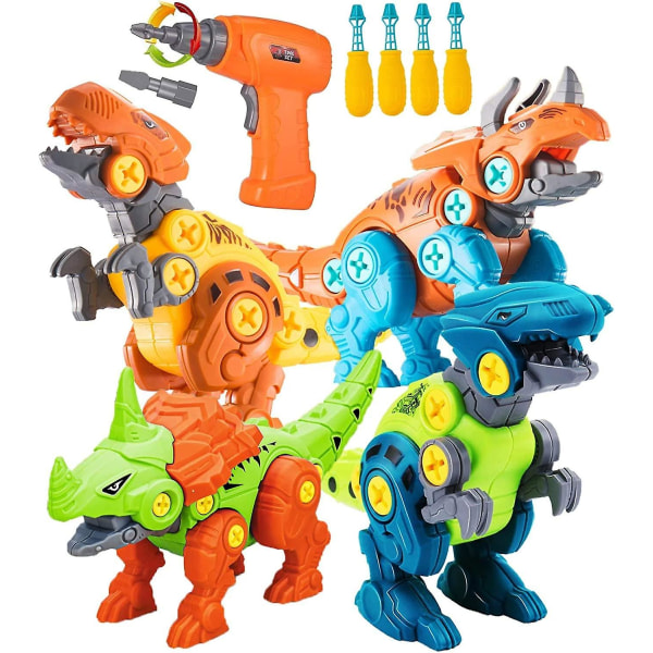 Tag dinosaurlegetøj fra hinanden til børn med elektrisk boremaskine, 4 pakker Acsergery gaver Diy dinosaur