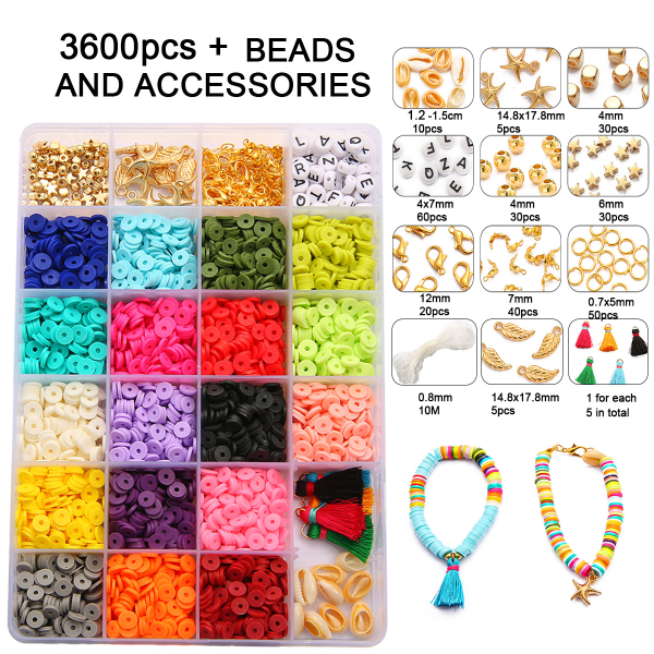 3600 platta polymerlerpärlor med bokstavspärlor för armbandstillverkning