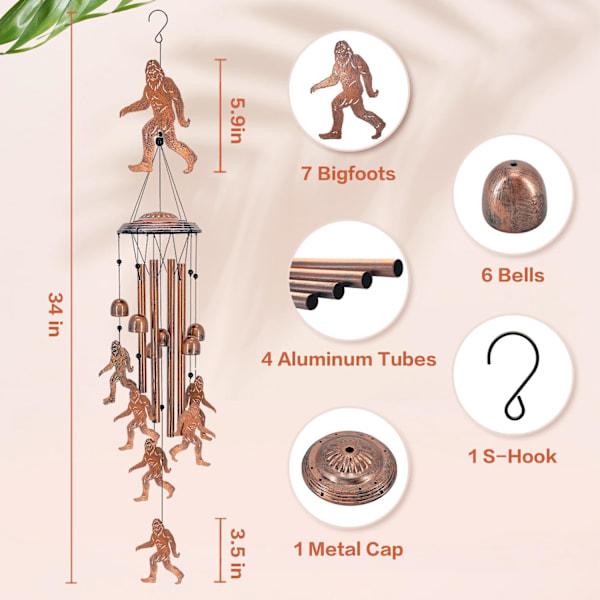Bigfoot vindklockor utomhus Big Foot Sasquatch presenter till män/kvinnor/pappa/morfar födelsedagspresent minnesgåva metallvindklockor