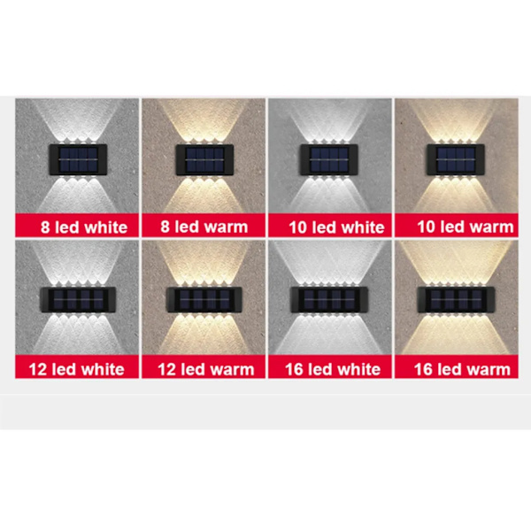 Aurinkokäyttöinen seinävalaisin ulkokäyttöön, ylös- ja alaspäin suuntautuvat valot, 12 LED:n aurinkovalot IP65 vedenpitävä seinävalaisin, LED-puutarhavalaisin, puutarhavalot, lämmin valkoinen