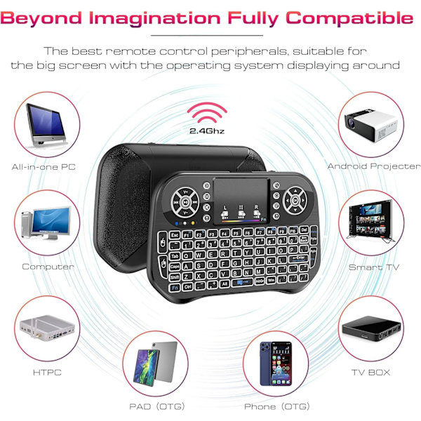 Mini trådlöst tangentbord med pekplatta muskombination, 7 färger RGB-bakgrundsbelysning, för Android TV Box, Smart TV, Pad, PC, HTPC, surfplatta och Windows OS