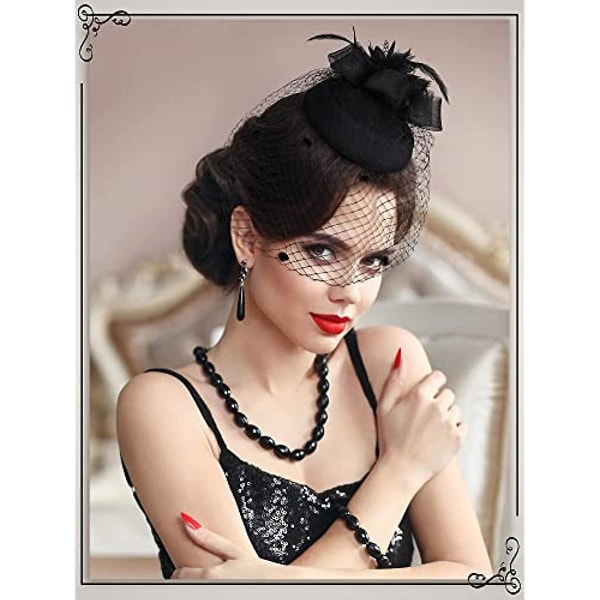 Chuangdi Pillbox Fascinator Hat Til Kvinder Tea Party Hat Pandebånd Med Mesh Slør Sort Begravelseshatte Fascinator Til Bryllup Kvinder S Hatte Og Kasketter Adgang